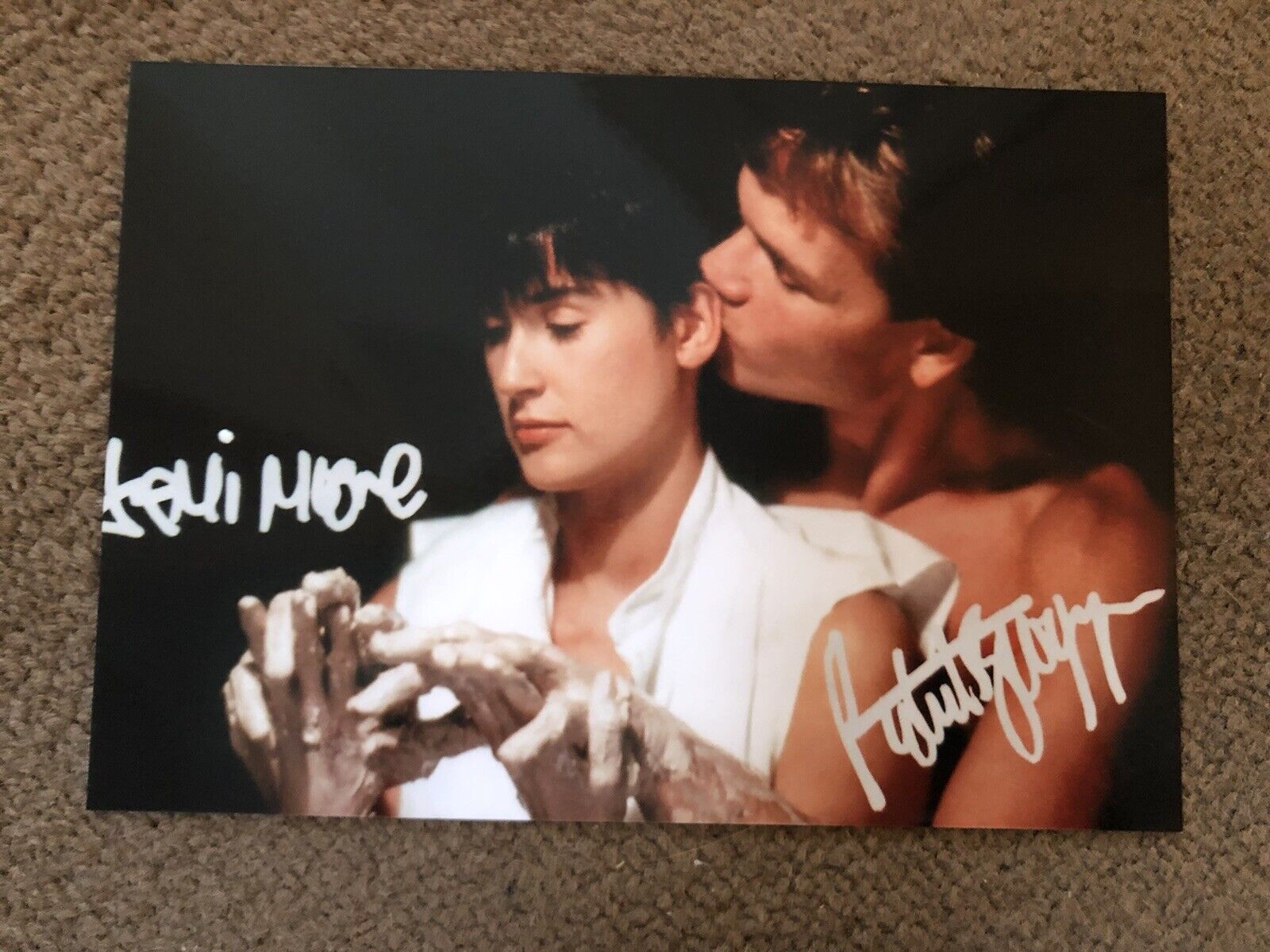 DEMI MOORE & PATRICK SWAYZE (GHOST) PRESIGNED Photo Poster painting- 7x5”