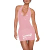Plus Size Women Beach Party Vocation Halter Dress PVC Leather Deep V-neck Sleeveless Stretch Mini Dress Sexy Wrap Hips  Attire