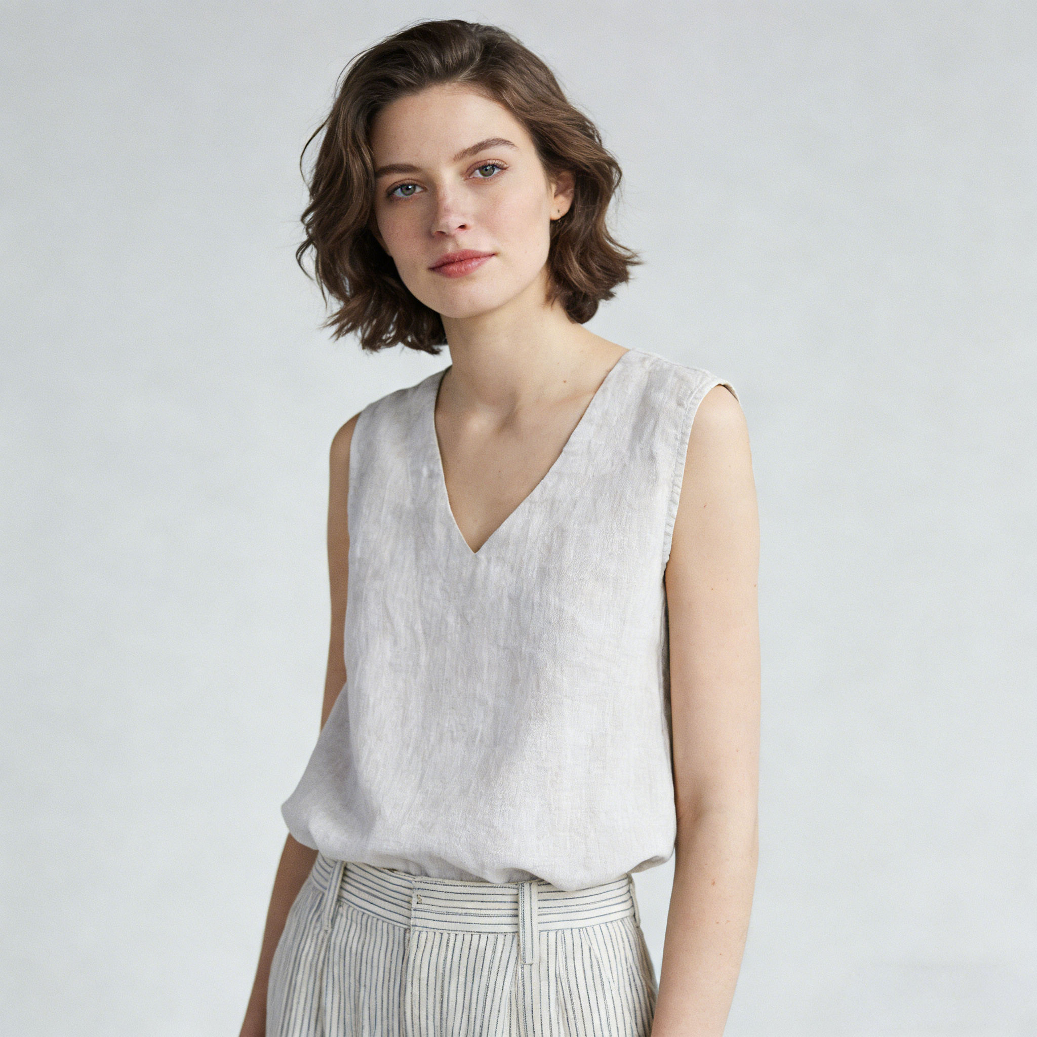 Linen Tank Top Women 100% Linen V Neck Sleeveless Summer Top Breathable REAL SILK LIFE