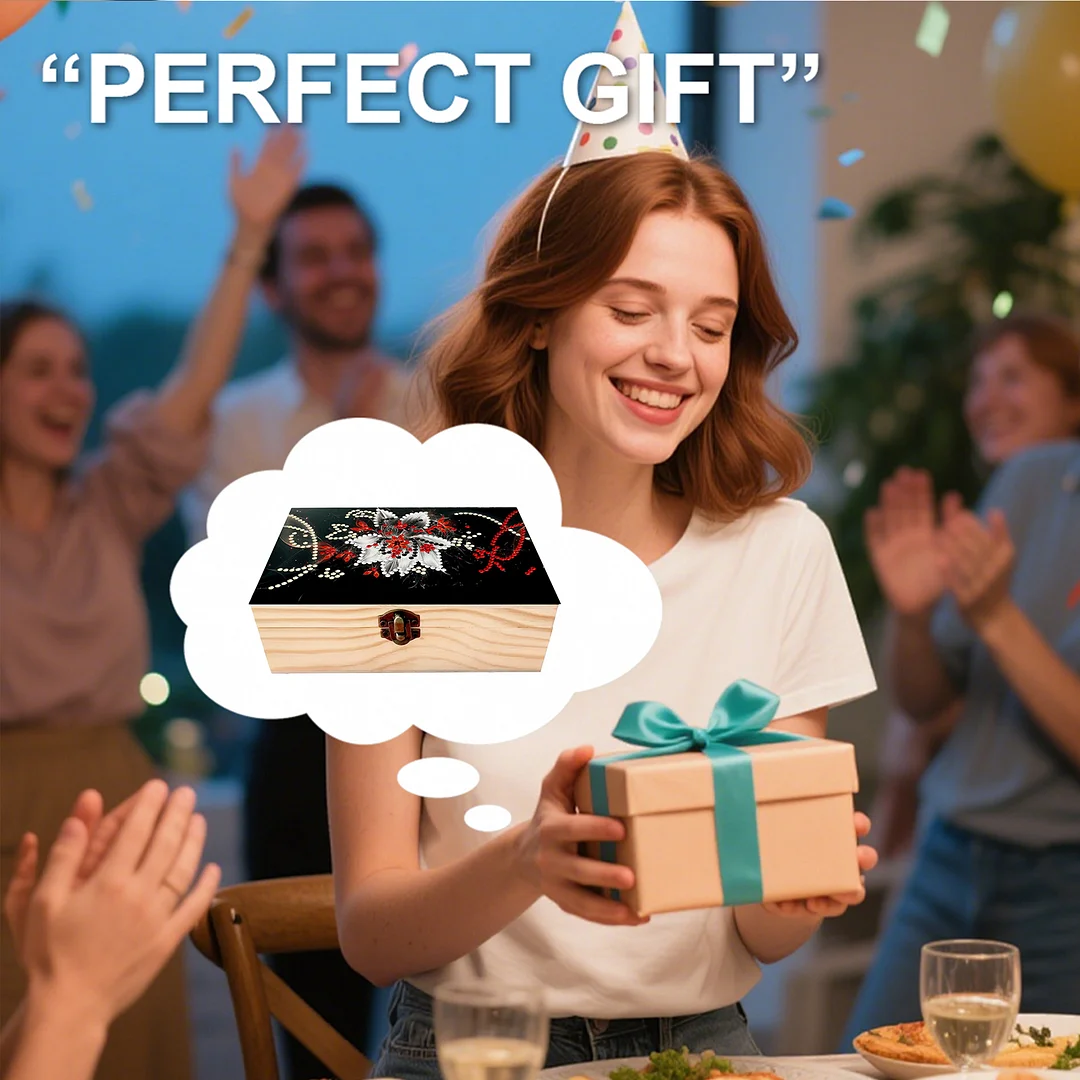 Flower DIY Wooden 5D Diamond Art Diamond Art Storage Box for Adult Desktop Decor