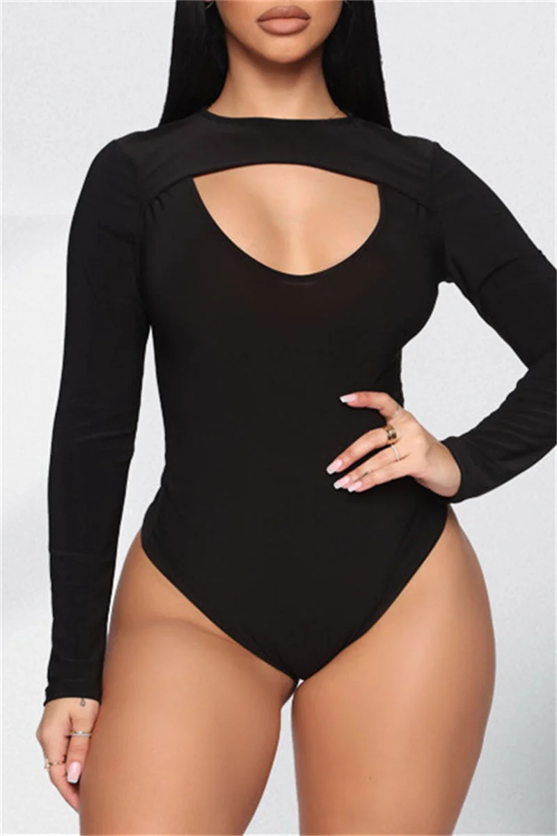 Sexy Casual Solid Hollowed Out O Neck Long Sleeves Skinny Romper