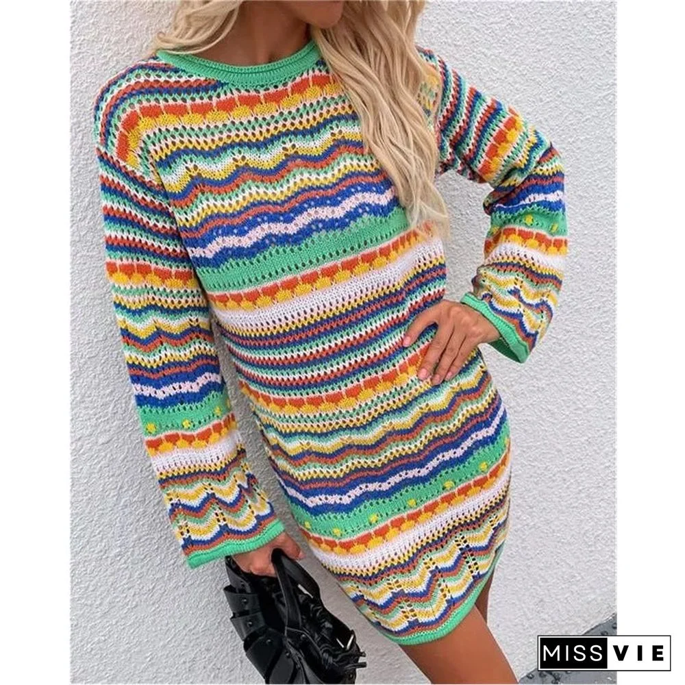 Rainbow Striped Pullover Medium and Long Sweater