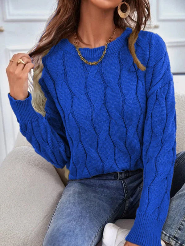 Women plus size clothing Women Long Sleeve Scoop Neck Solid Knit Sweater Top-Nordswear