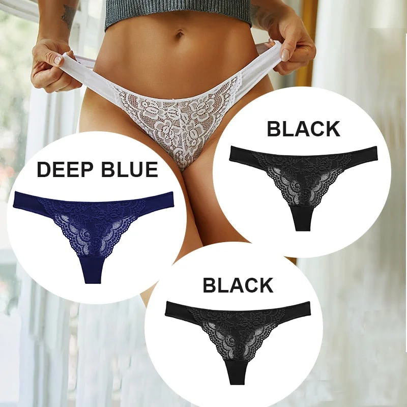 FINETOO 3PCS/Set M-XL Cotton G-string Women Lace Panties Sexy Woman Thong Underwear Lingerie Lace Pantys Femme T-Back Underpants