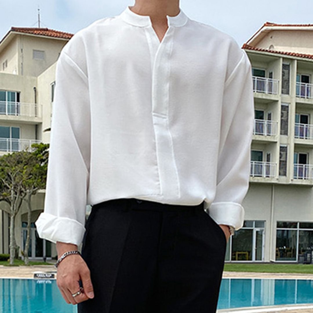 Gentleman Minimalist Plain Design Business Long-sleeved Shirt、、URBENIE
