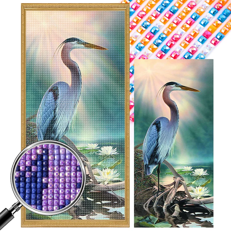 Partial AB Drill - Full Square Diamond Painting - Crane In The Lake 40*85CM