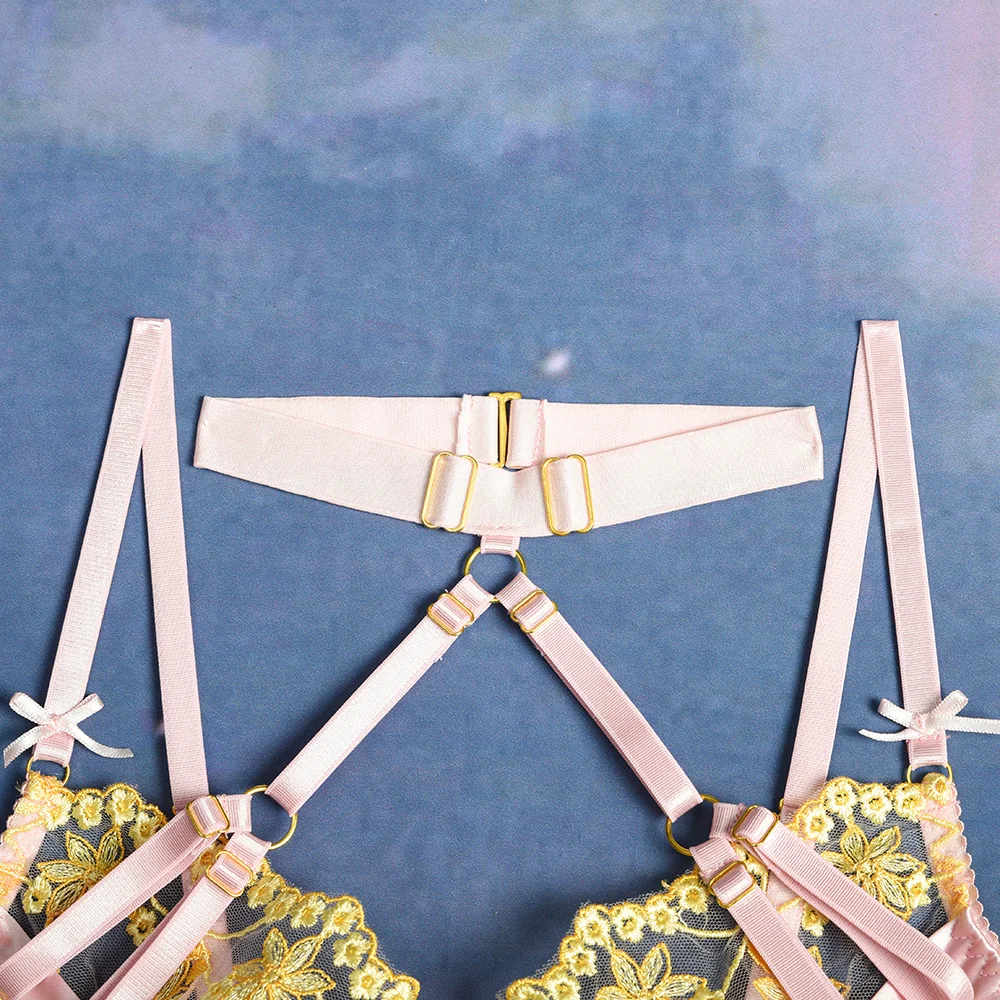 Billionm Sexy Lingerie Women Panties Bra Set Lace Hollow Out Underwear Pink Bandage Nightwear Erotic Porn Satin Lingerie Set Embroidery