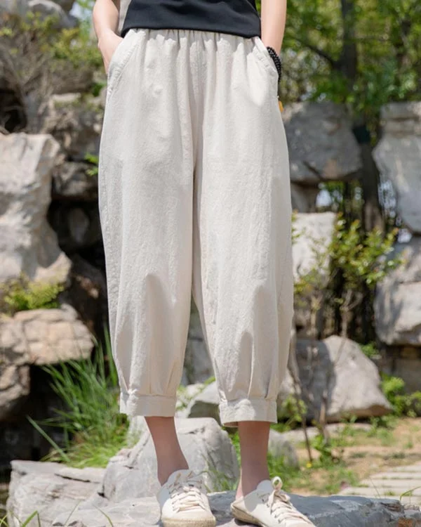 Retro Cotton and Linen Eight-point Casual Wide-leg Pants