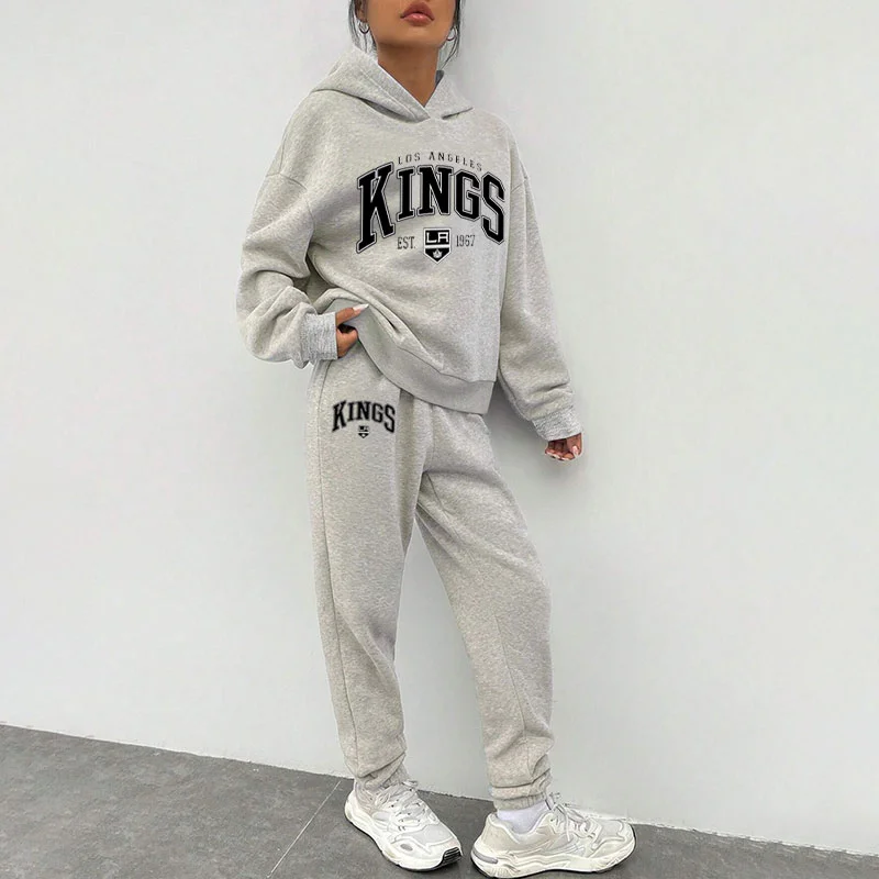 SupportsLos Angeles Kings Hockey Drop Shoulder Hoodie And Pants Two-Piece