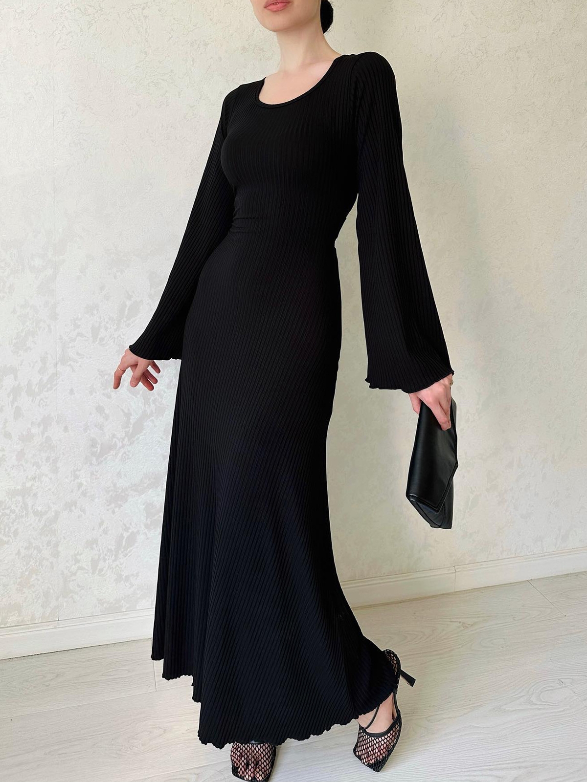Stylish Long-sleeved Slim-fit Textured Simple Dress | Oxredo Shop Ramadan Sale