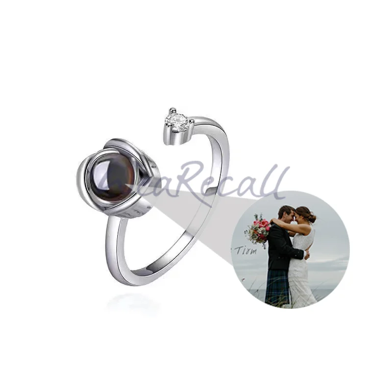 Projector Picture Customization Personalized Photo Rose Flower Ring 925 Silver wetirmss