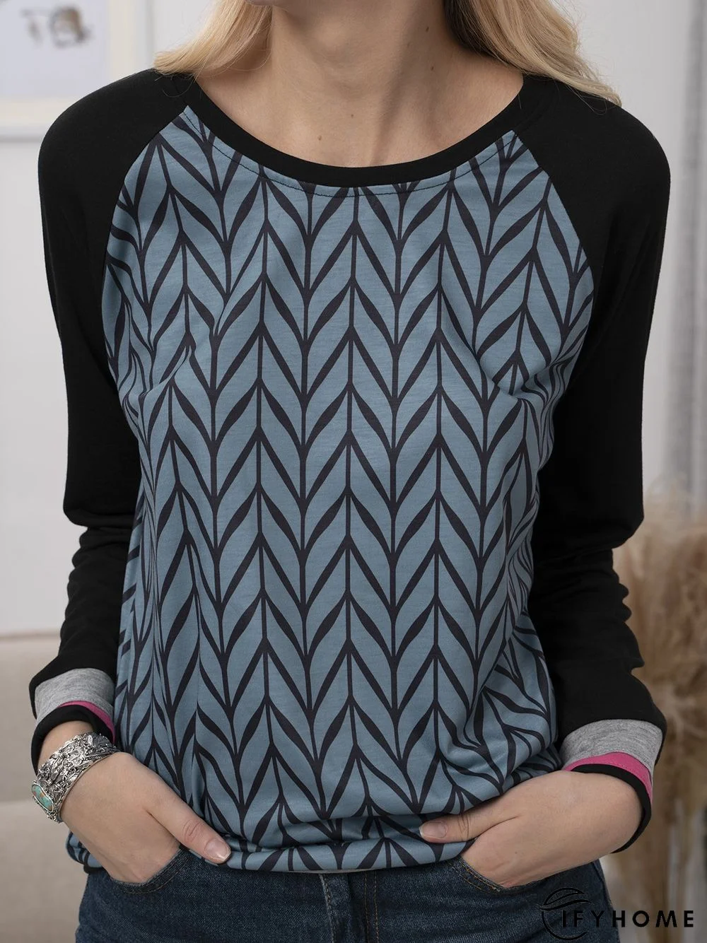 Long Sleeve Geometric Printed Casual shirt Top | IFYHOME