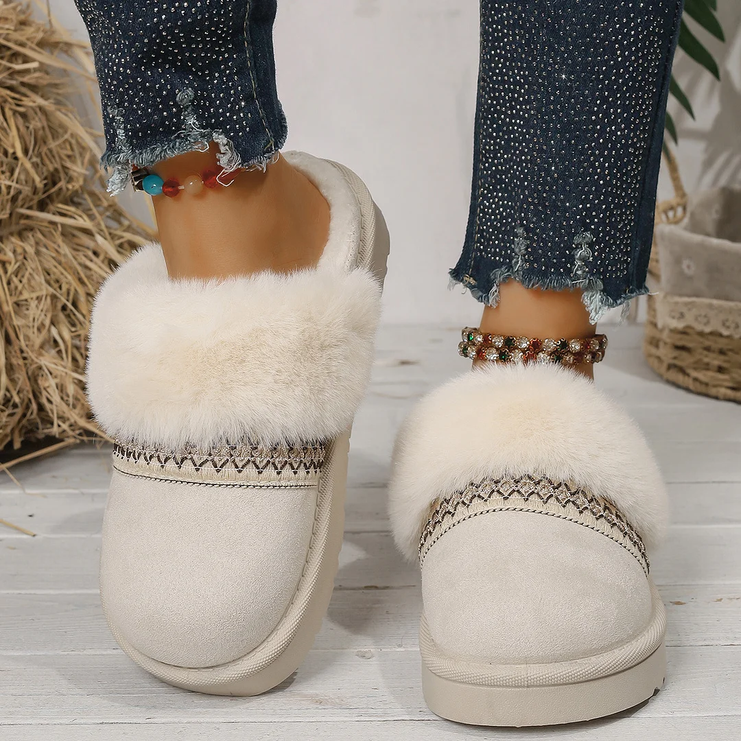 Breakj Breakj Cotton Slippers Lady Winter Home Wearing Retro Anti-Slip Thick Bottom Plus Velvet Warm Moon Shoes