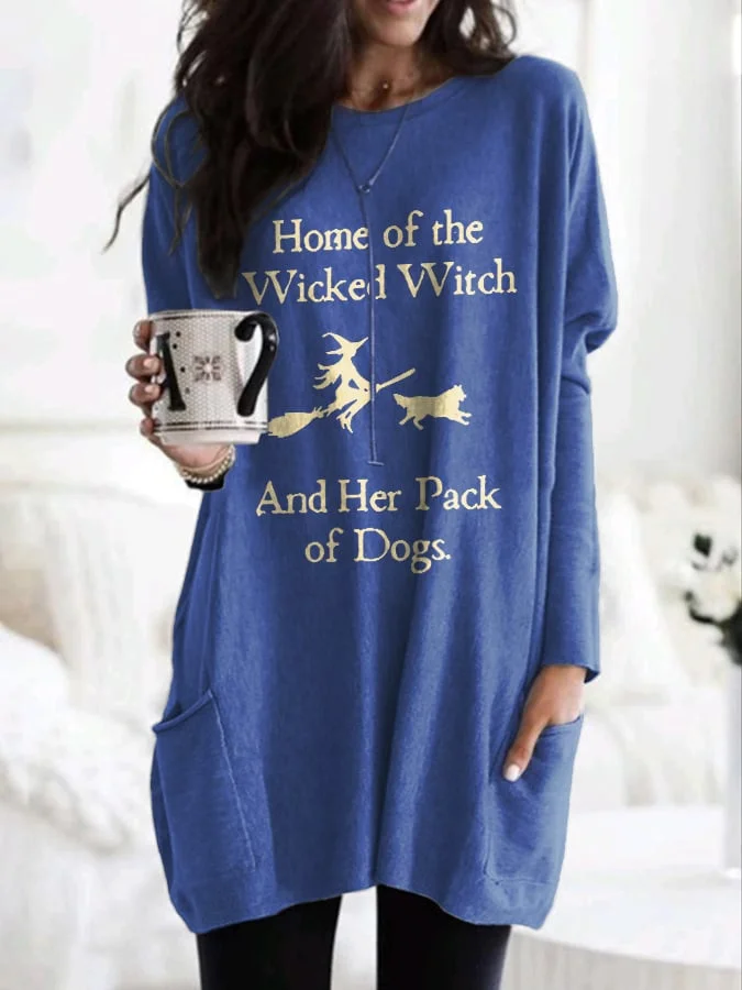 Retro Home Of The Wicked Witch And Her Pack Of Dogs With Pockets Print Dress