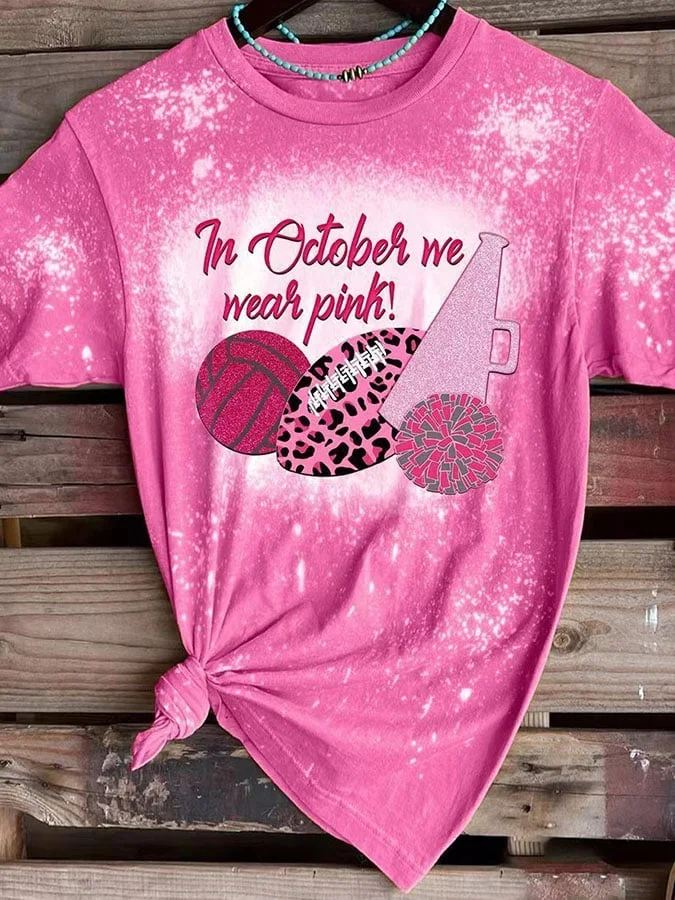 Breast Cancer Awareness Tackle Cancer Football Leopard Print T-Shirt socialshop