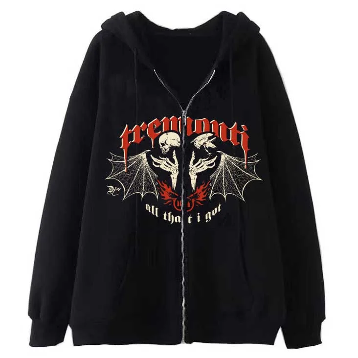 Hip Hop Goth Y2k Skull Zipper Hoodie Jacket Sweatshirt at Hiphopee