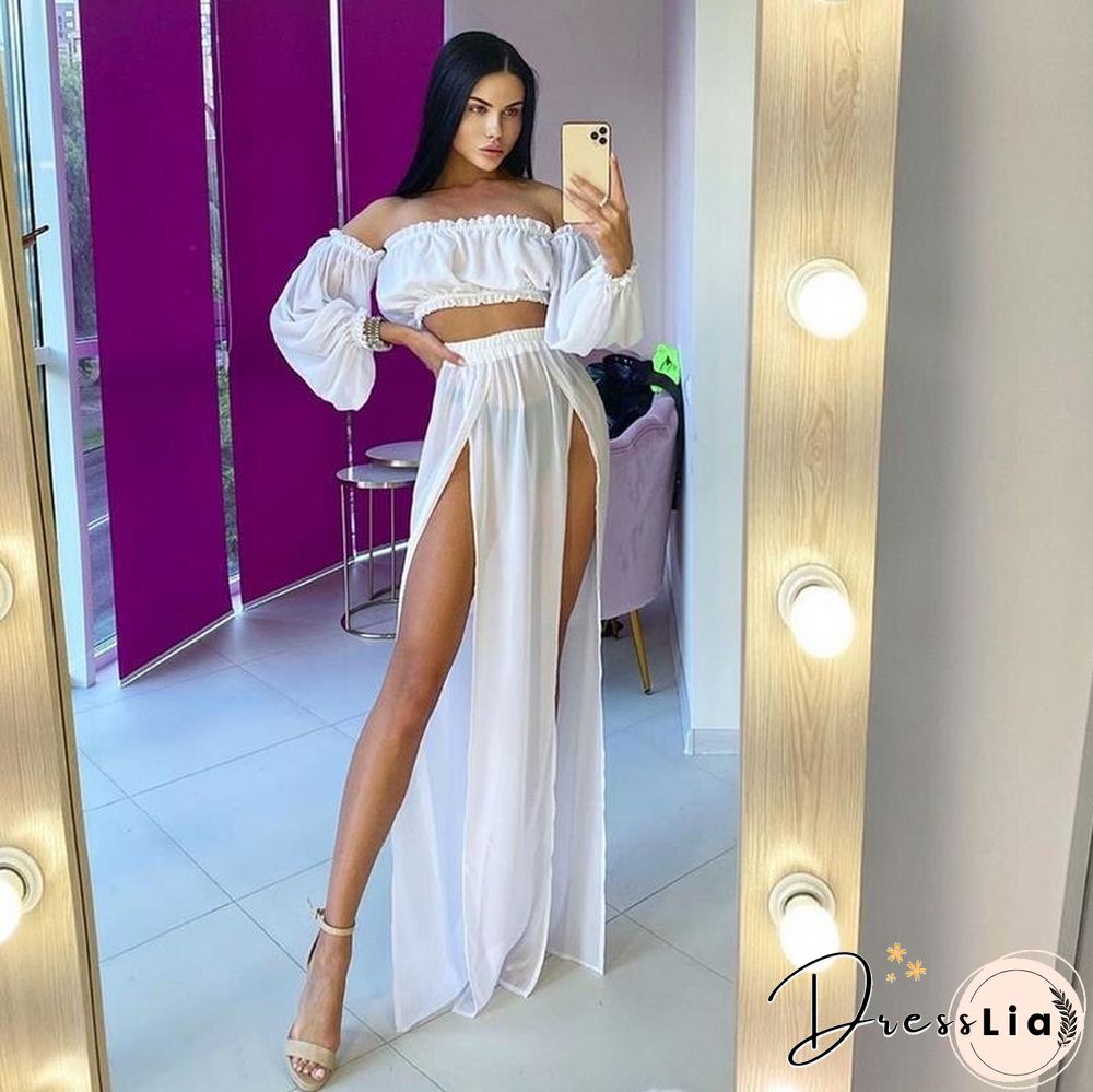 Sexy Mesh Boho Dress Women Summer Beach Solid Color Two-piece Seaside Holiday Sun