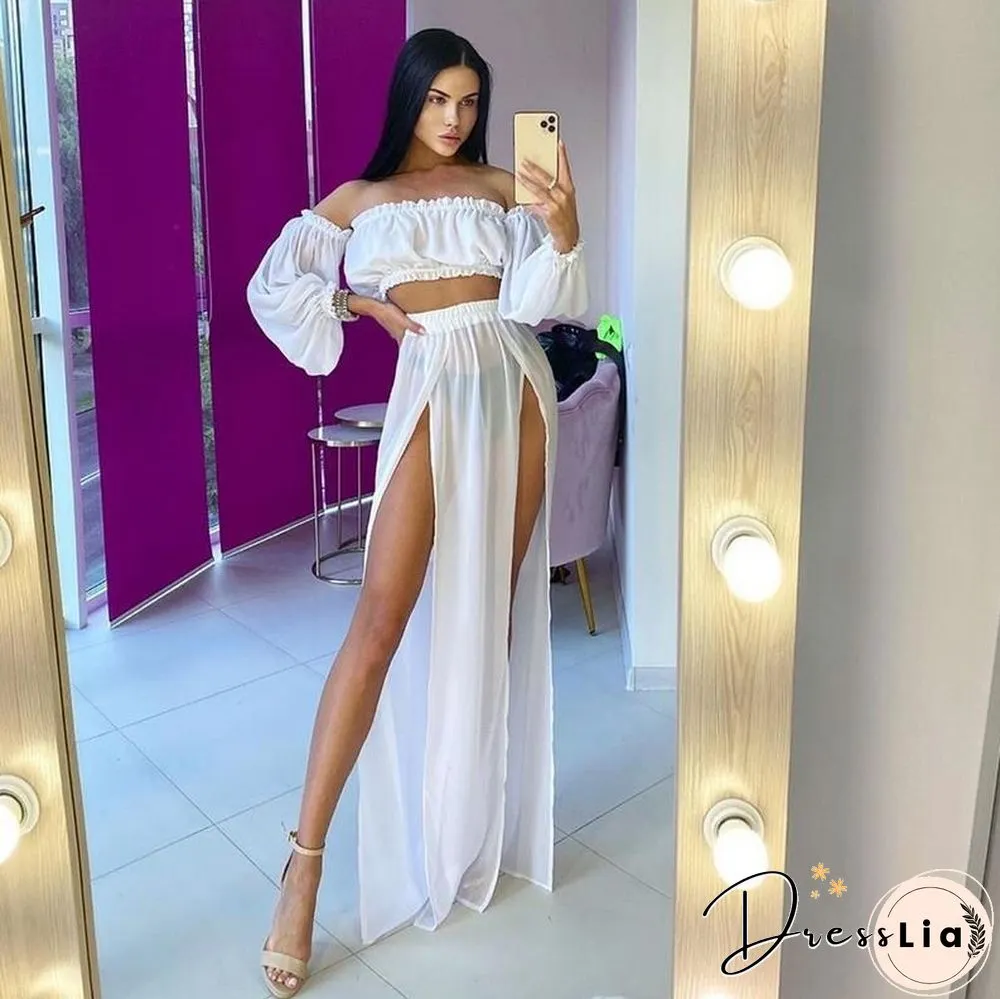 Sexy Mesh Boho Dress Women Summer Beach Solid Color Two-piece Seaside Holiday Sun