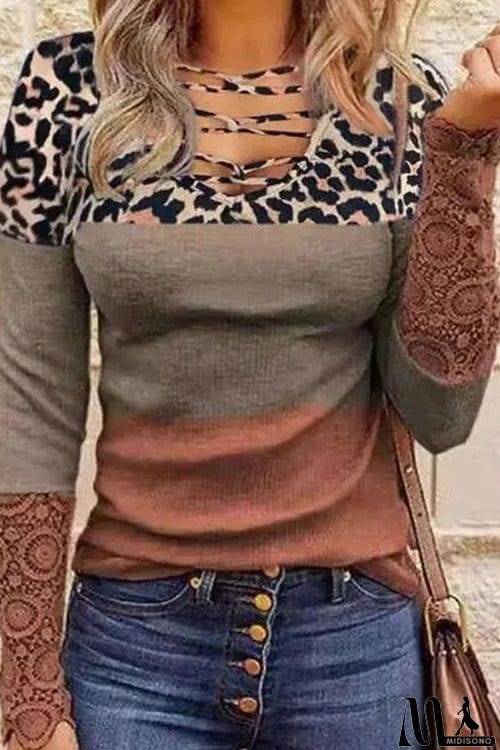 MidiSono - Chic Casual Printed V Neck Long Sleeve Slim Top