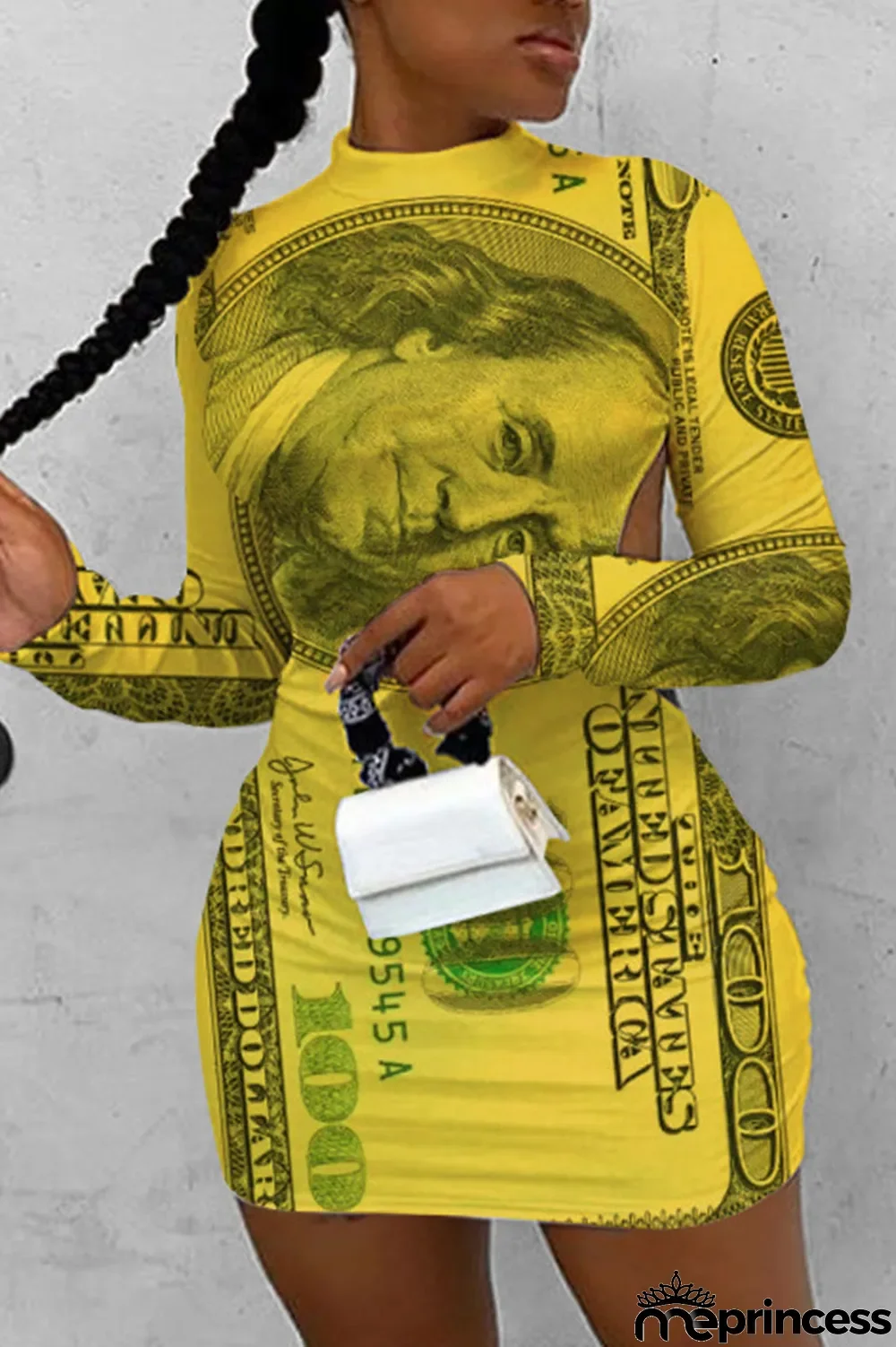 White Casual Print Backless Fold O Neck Pencil Skirt Dresses