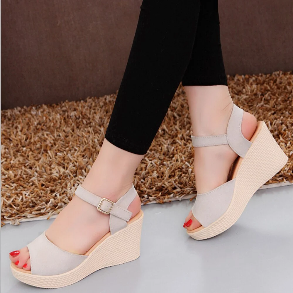 2021 Summer Buckle Women's Sandals Velvet Flock Fish Mouth Fashion High Heel Platform Open Toes Women Sandals Platfo Dress Shoes