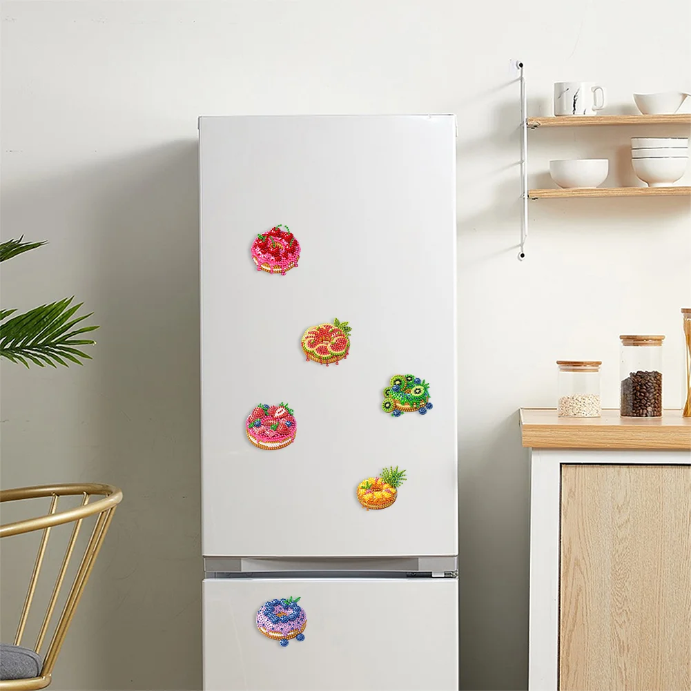 6pcs DIY Fruit Donut Acrylic Special Shape Diamond Painting Fridge Magnets
