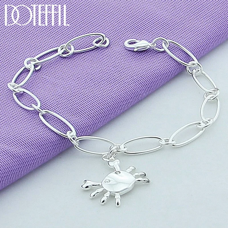 DOTEFFIL 925 Sterling Silver Crab Pendant Bracelet Chain For Woman Jewelry