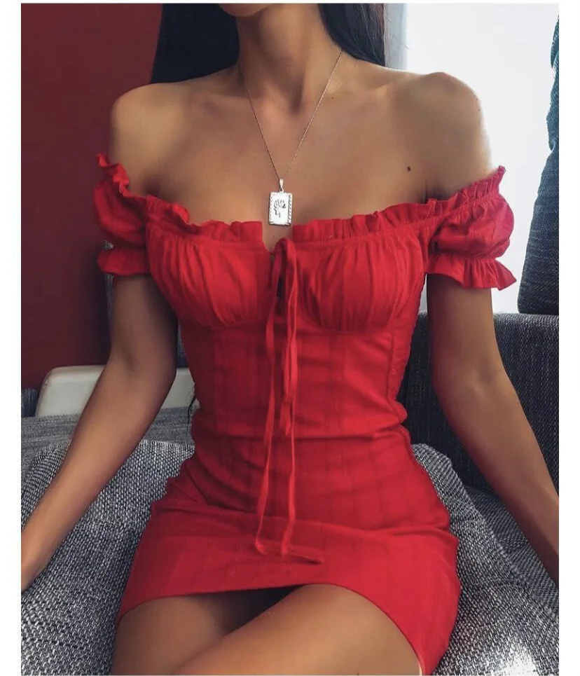 Ueong New Independent Station Wish Strapless Short-Sleeved Dress Sexy Short Skirt In Stock