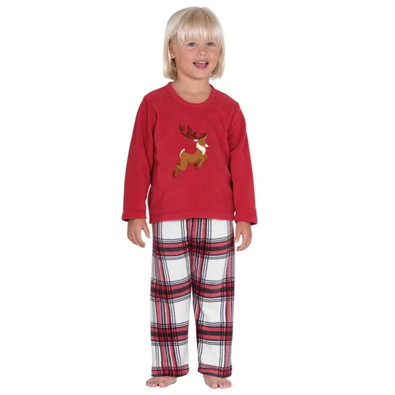 Bear Papa&Mama Grey Top With Black&Red Plaid Pants Matching Pajamas
