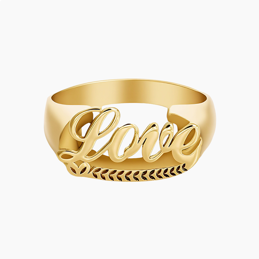 Custom Name Gold Wheat Spike Ring