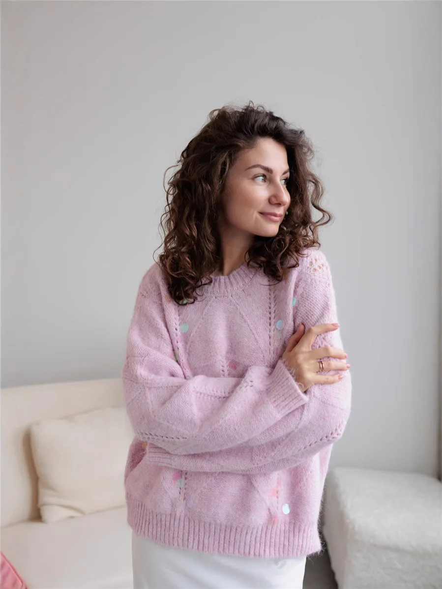 Athvotar Athvotar Retro Glide Hollow Soft-Gutter Sweater Knitted Women's Autumn And Winter Heavy Industry Design Niche Lazy Loose Top