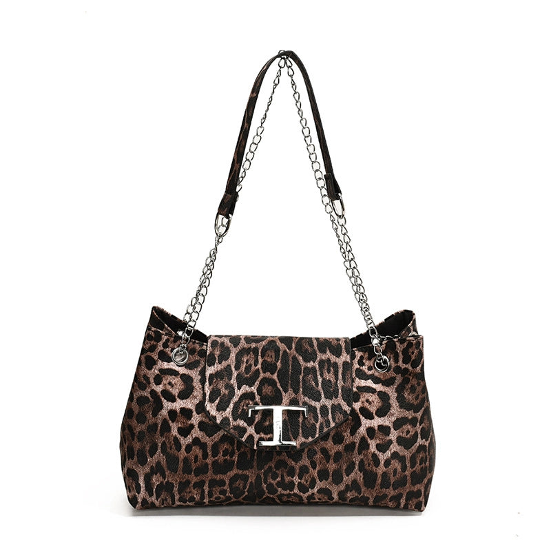 Women’s Pu Leather Leopard Vintage Style Classic Style Square Magnetic Buckle Crossbody Bag