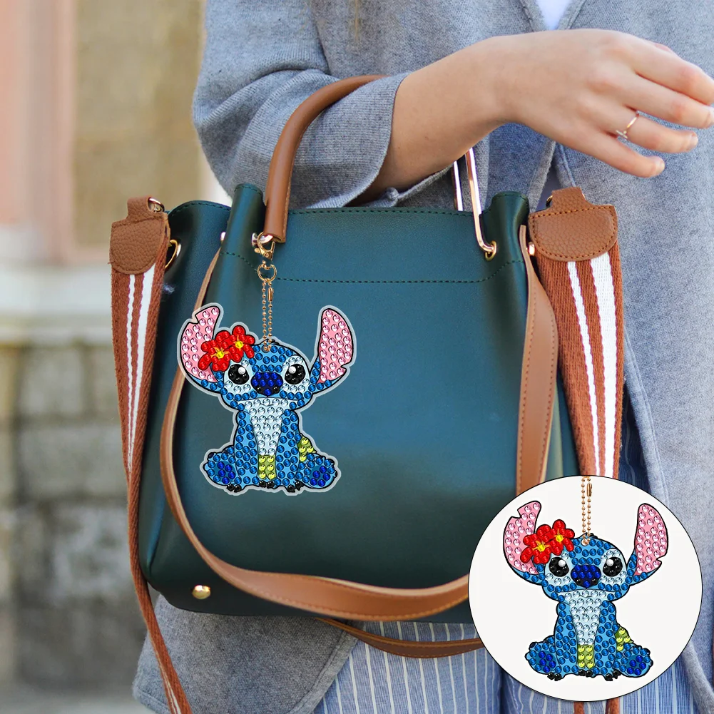 6pcs DIY Stitch Diamond Keychains Pendant Double Sided Diamond Art Keychains