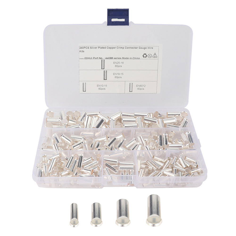 

240pcs Tin Plated Copper Bare Terminals Non Insulated Ferrules Pin Cord End, 501 Original