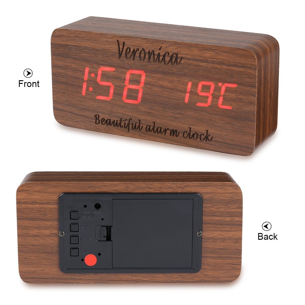 Customized Wooden Alarm Clock Brown
