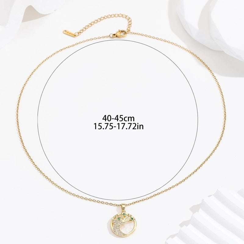 Vintage Style Elk Stainless Steel Zircon 18K Gold Plated Plating Inlay Pendant Necklace