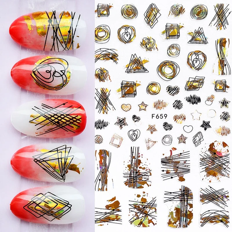 1PC Summer Bronzing Leaf 3D Nail Sticker Iridescent Tropical Leaves Tree Birds Transfer Decals Slider For Nails DIY Decoration-Nail Inspo