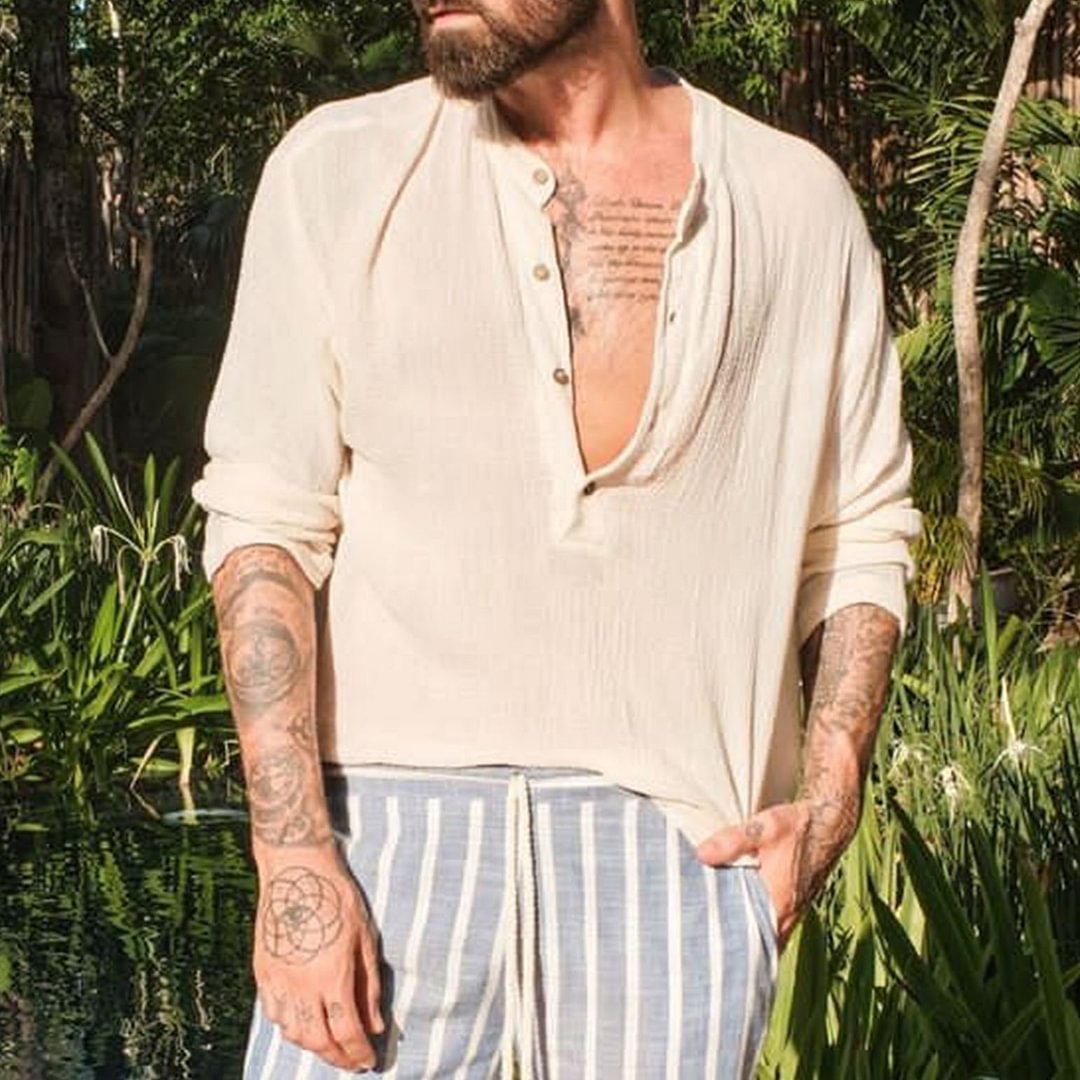 Mens Linen Minimalist Holiday Lightweight Shirt