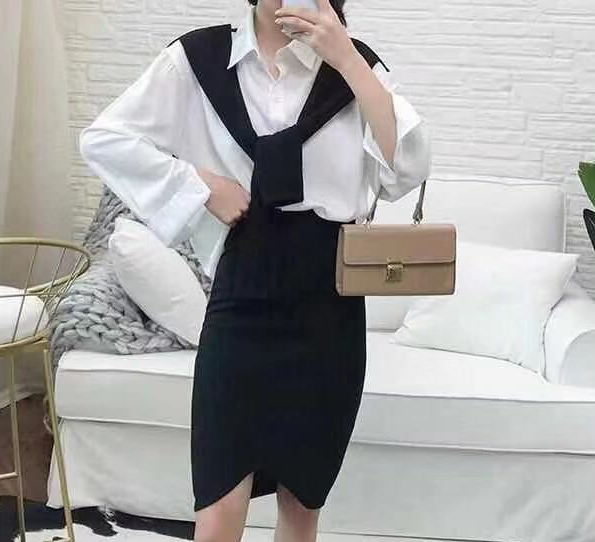 Casual Shirt Color Matching Fake Two-piece Set