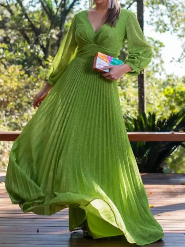 Green Long Sleeve Ball Gown Dress