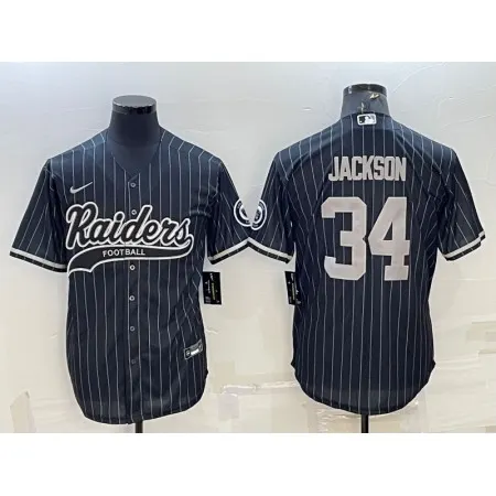 Men's Las Vegas Raiders #34 Bo Jackson Black With Patch Cool Base Stitched Baseball Jersey