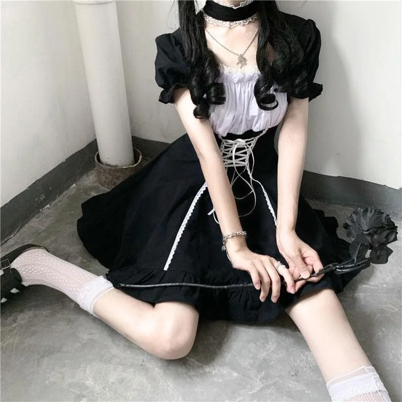 Vintage Bandage Bow Puff Sleeve Lolita Dress SP15015