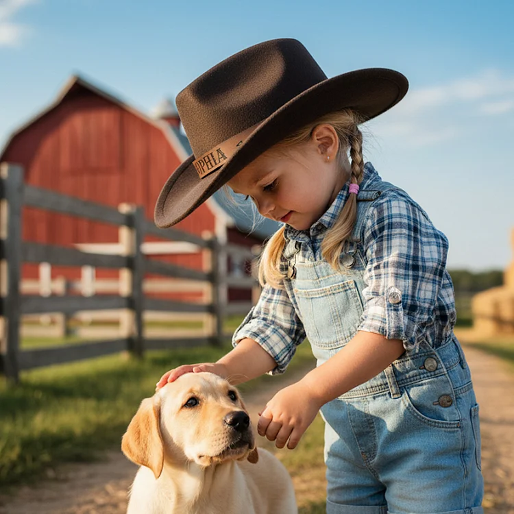 Personalized Cowboy Hat for Toddler Boys Girls, Western Hat for Kids Men Women, Custom Leather Patch Baby Cowgirl Hat