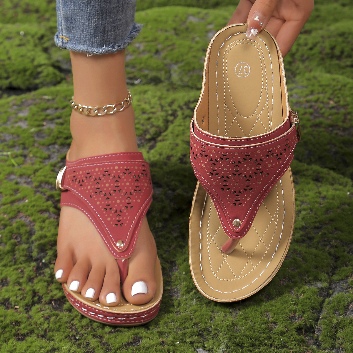 Wimdaily funky womens shoes Woman Leather Non-Slip Soft Platform Shoes Flip Flops Summer Women's Wedge Sandal with Heel 2025 Orthopedic Sandals 43