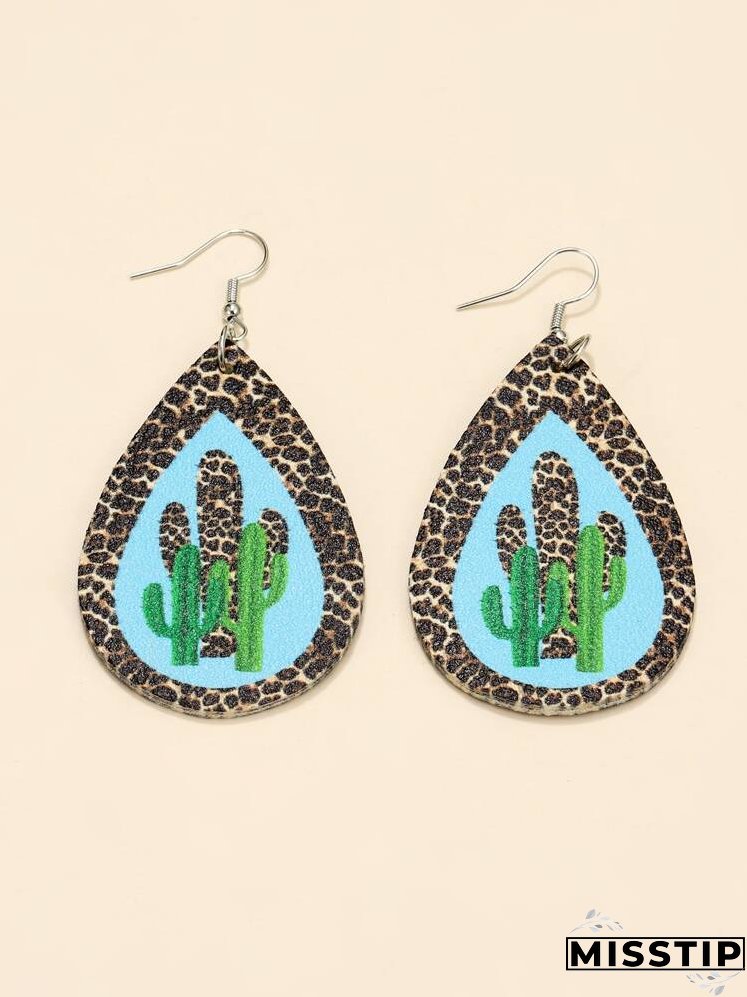 Cactus Pattern Water-drop Earrings