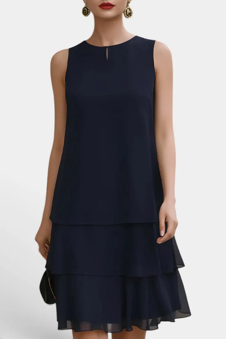 Structured Sleeveless Dress with Tiered Ruffle Hem