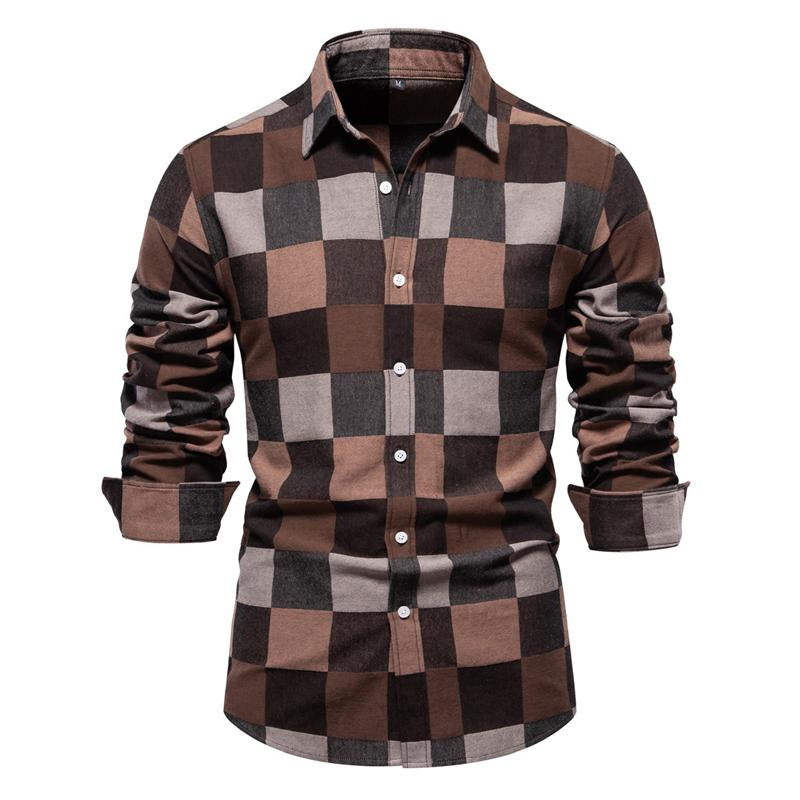 Men's Fashion Plaid Lapel Long Sleeve Shirt 61123203X