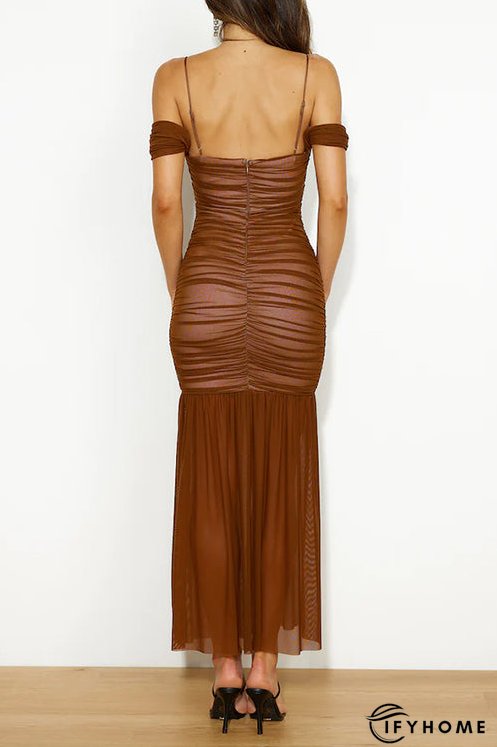 Cold Shoulder Twist Front Mesh Overlay Cami Maxi Party Dress | IFYHOME