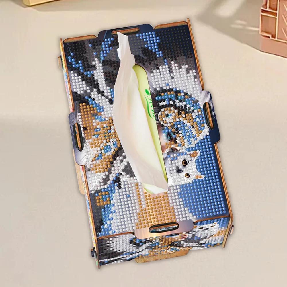 Owl Indian Diamond Painting Tissue Box Wooden Diamond Art Tissue Storage Box