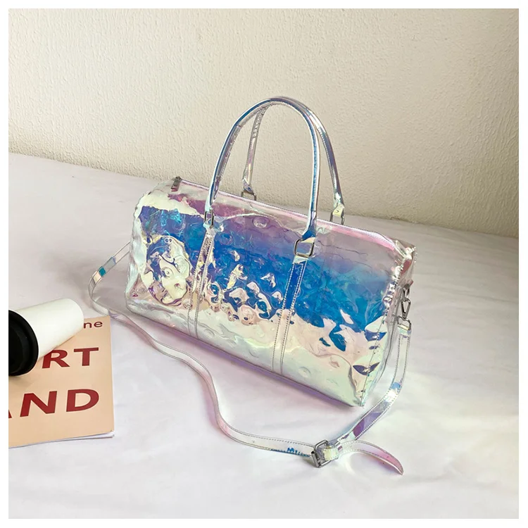 Travel bag Women's fashionable and stylish laser one shoulder crossbody handbag Waterproof boarding bag Swimming fitness travel bag_ viptrois